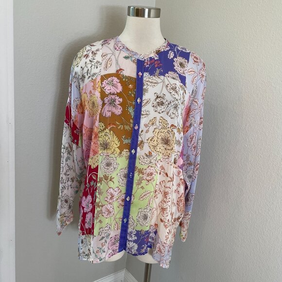 NEW Johnny Was Womens Medium Cosmo Lauren Button Down Floral Blouse Tunic Top - Picture 2 of 13